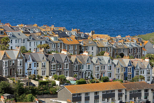panoramic view over St. Ives, a picturesque Cornish fishing vill "panoramic view over St. Ives, a picturesque fishing village in Cornwall; St. Ives, United Kingdom" st ives cornwall stock pictures, royalty-free photos & images