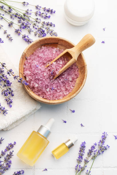 istock Lavender spa. Lavender salt, natural essential oil and fresh lavender 1747851415