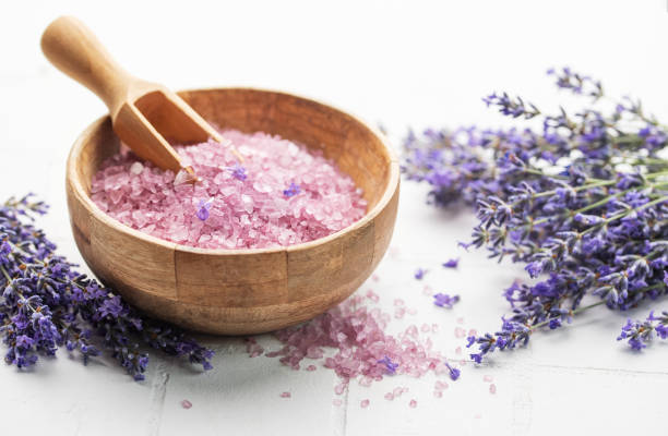 istock Lavender spa. Lavender salt and fresh lavender 1747851444