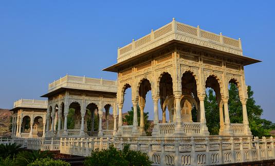 Jaswant Thada with garden in Jodhpur, India. It was built by Maharaja Sardar Singh of Jodhpur State in 1899 in memory of his father.