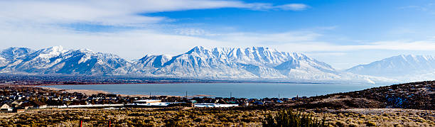 Panoramic View of a Utah County Panoramic View of a Utah County lake utah stock pictures, royalty-free photos & images