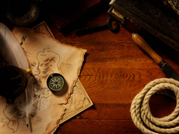 istock Collectables and an Oak Table with Treasure Maps 174785586