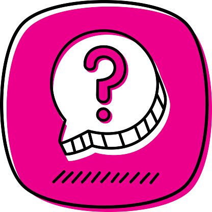 Vector illustration of a hand drawn speech bubble with question mark against a pink background.