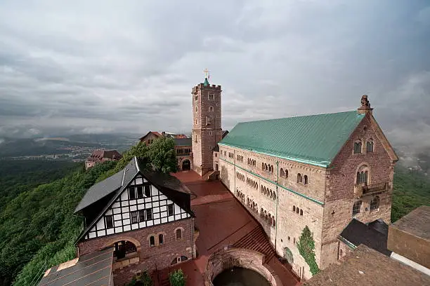 overlooking castle Wartburg from a watchtower