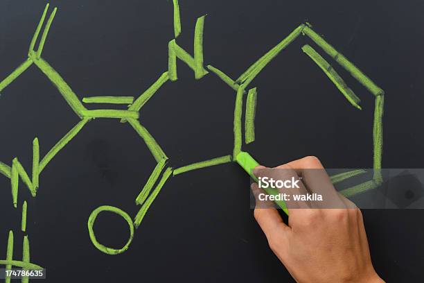 Chalkboard Molécula De Azúcar Sobre Negro Foto de stock y más banco de imágenes de Hidrógeno - Hidrógeno, Verde - Color, Abstracto