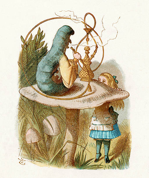 Alice in Wonderland "The Blue Caterpillar, from the Lewis Carroll Story Alice in Wonderland, Illustration by Sir John Tenniel 1871" john tenniel stock illustrations