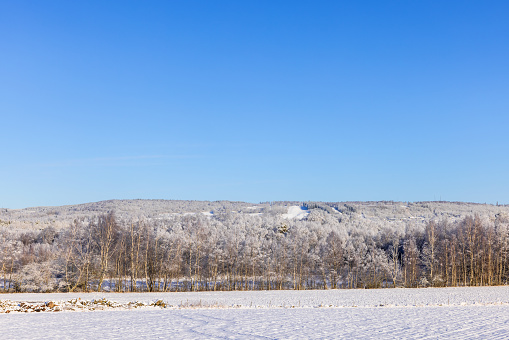 Frosty landscape view at a mountain in the winter