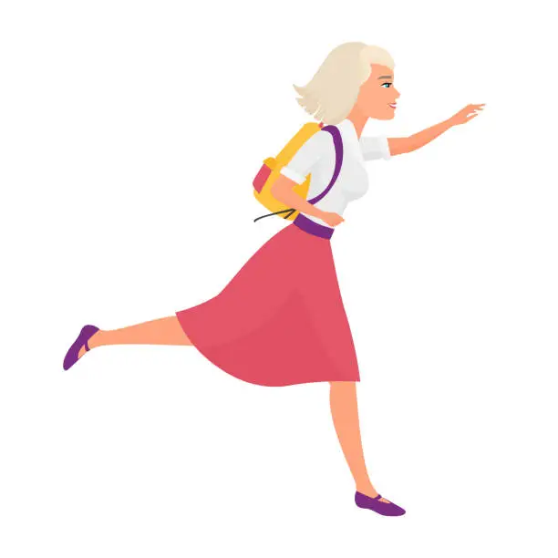 Vector illustration of Student girl in running pose