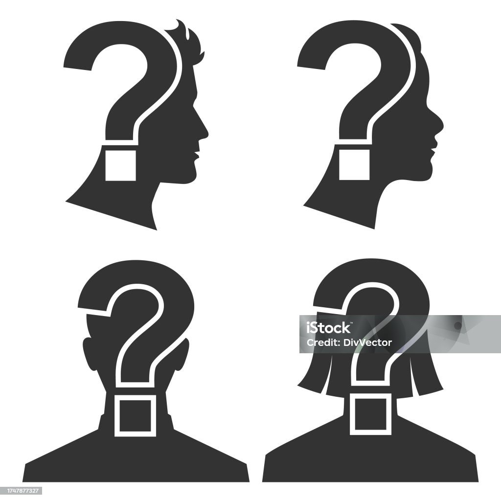 Human Question Mark Vector Human Face With Question Mark Vector Set Stock Illustration - Download ...