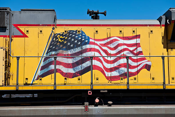 Yellow Engine with US Flag California USA