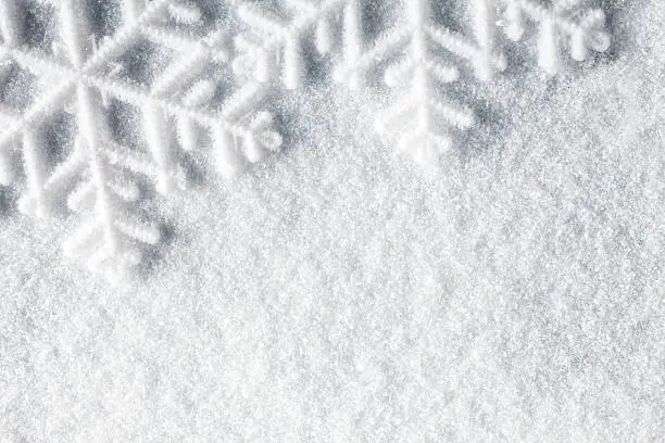 Photography of giant snowflakes on snow. Background for your christmas and winter related concepts.