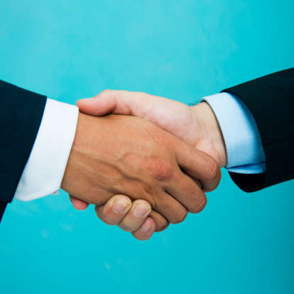 Diverse business people showing agreement by a handshake.
