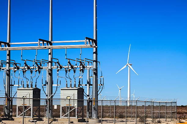 power grid substation collection et éolienne - megawatt photos et images de collection