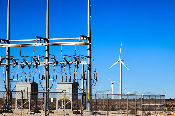 tabela de uma subestação de energia e turbina eólica - megawatt - fotografias e filmes do acervo