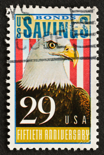 The 29-cent US Savings Bond commemorative stamp went on sale April 30, 1991, in Washington, DC. The stamp commemorates the 50th anniversary of the US Savings Bond