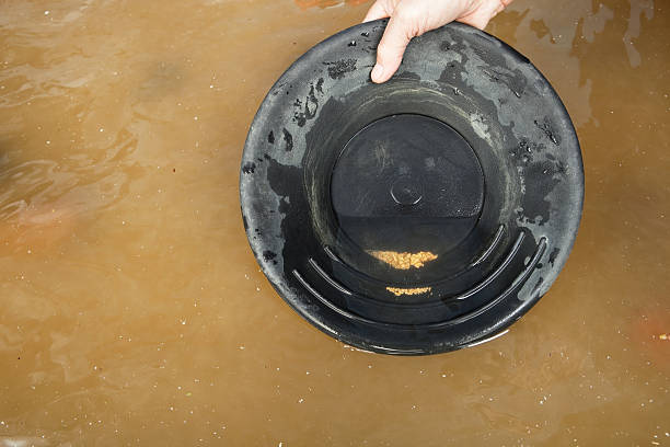istock Gold Nuggets and Flakes in Pan with River Water 174789997
