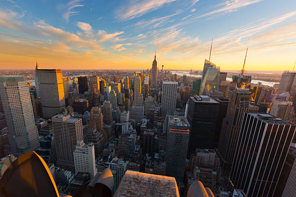 Manhattan in sunset stock photo