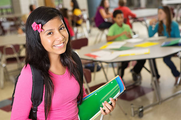 istock Middle school girl with books wating for class to begin 174790551