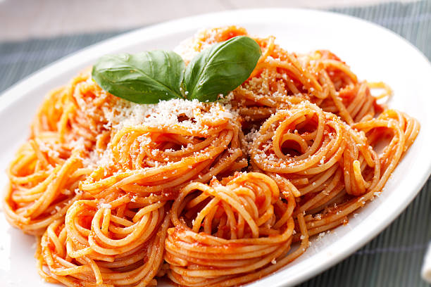 Spaghetti with tomato sauce stock photo