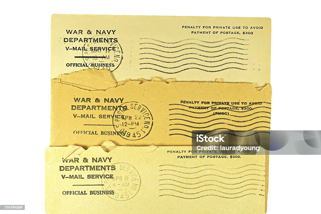 Borsone ispirato alla Prima guerra mondiale V-Mail buste 1945 - Foto stock royalty-free di Marina - Personale militare