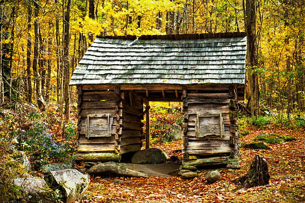 contenedor para maíz, roaring fork, montañas great smoky, gatlinburg tennessee, ee.uu. - house appalachian mountains architectural feature architectural styles fotografías e imágenes de stock