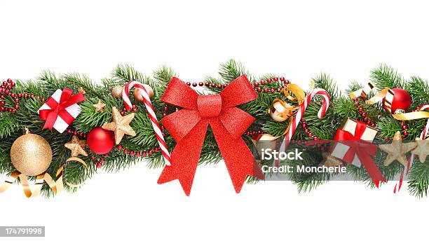 Christmas Garland On White Stock Photo - Download Image Now - Garland - Decoration, Christmas, Floral Garland