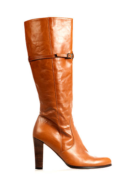 istock Fashionable classic high heels boots in brown patent leather 174792158