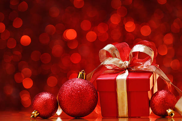 istock Red christmas balls and gift box 174792375