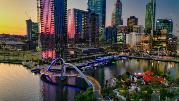 istock Aerial view of Perth skyline from Elisabeth Quay at sunset 1747928745