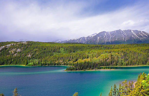 istock Emerald Lake in Yukon with a huge forest and mountain 174793097