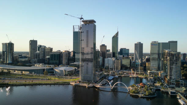 istock Aerial view of Perth skyline at sunset from Swan River 1747934637