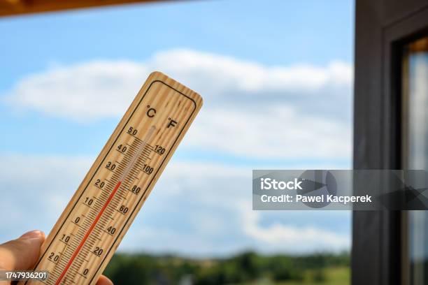 Thermometer With Sunshine Over Blue Sky Stock Photo - Download Image Now -  Thermometer, Heat - Temperature, Sun - iStock