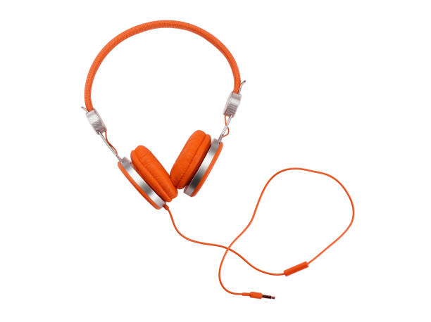 auriculares (clipping path (borde de corte)) - orange white audio fotografías e imágenes de stock