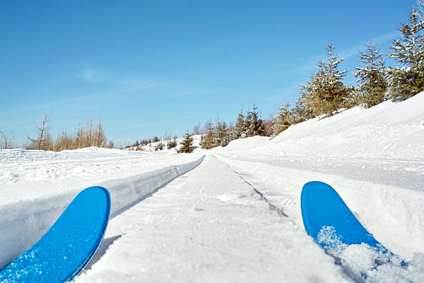 nívea invierno paisaje con cross country pista en la selva negra - cross country skiing black forest germany winter fotografías e imágenes de stock