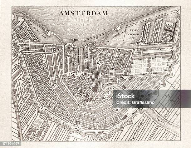 Mostra Mappa Antico Di Amsterdam Paesi Bassi Nel 1851 - Immagini vettoriali stock e altre immagini di Amsterdam