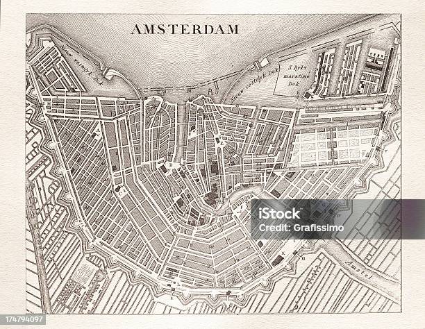 음각 앤틱형 맵을 암스텔담 네덜란드의 1851 암스테르담에 대한 스톡 벡터 아트 및 기타 이미지 - 암스테르담, 도시지도, 0명