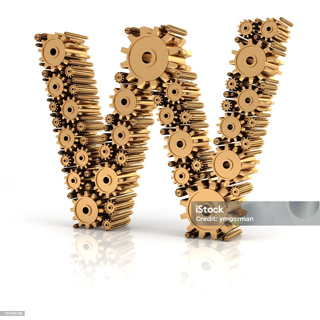 Alphabet W formed by gears "3d render of alphabet W formed by shiny metallic gears, clipping path providedOther alphabets from A to Z" Letter W Stock Photo