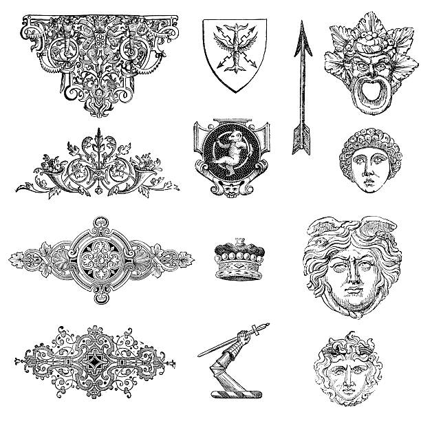 Collection of vintage design elements from the 1870s