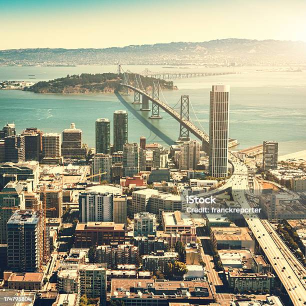 San Francisco Skyline Aerial View With Bay Bridge In Background Stock Photo - Download Image Now
