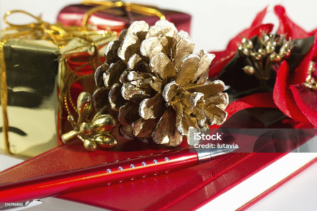 Caderno com caneta e acessórios de Natal - Foto de stock de Acessório royalty-free