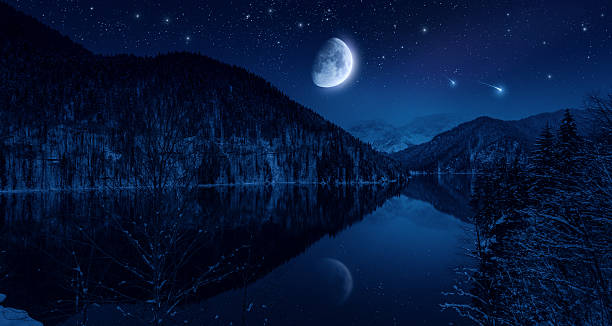 istock Night shot of mountains and lake 174795871