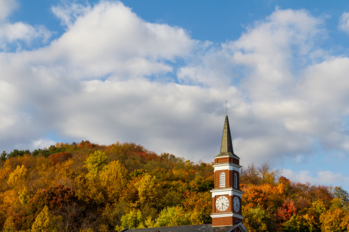 The cityscape buildings with a historic church in Butler, Pennsylvania