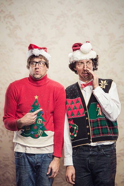 рождественский свитер nerds - ugliness sweater kitsch holiday стоковые фото и изображения