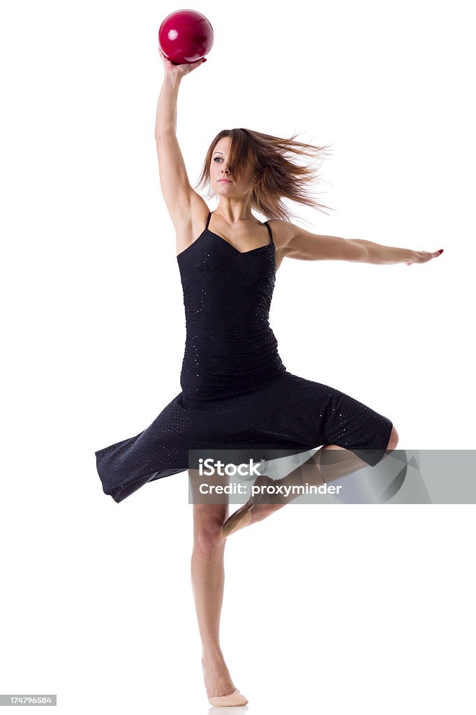 Frauen mit rhythmischen Ball, isoliert auf weiss - Lizenzfrei Akrobat Stock-Foto