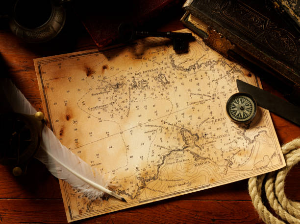 istock Old Treasure Map Framed with Antiques and Collectables 174797228