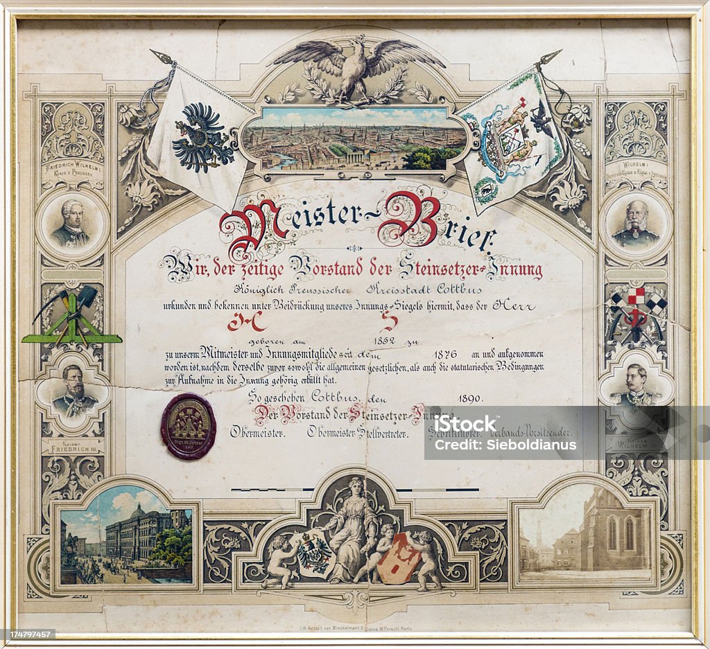 Storico mastro artigiano è certificato dal 1890, Germania. - Foto stock royalty-free di Certificato