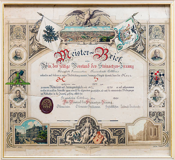 Historic Master Craftsman's Certificate from 1890, Germany. stock photo