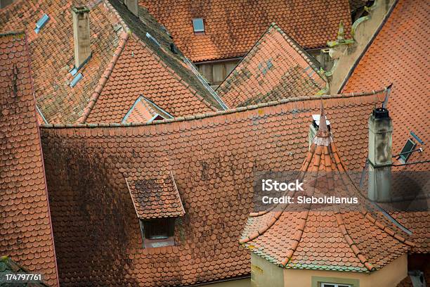 Historic Crooked Rooftops With Red Colored Tiles From Above Stock Photo - Download Image Now