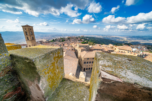Aerial view of Volterra, Tuscany. Medieval city roofs.