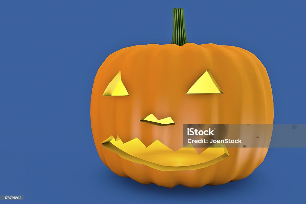 3 D Blau Hintergrund Scary Halloween-Kürbis mit Feuer Augen - Lizenzfrei Auge Stock-Foto